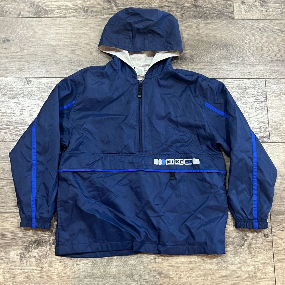 Vintage 90s Nike Spellout Pullover Jacket Blue Swoosh Kids Large Women's Small